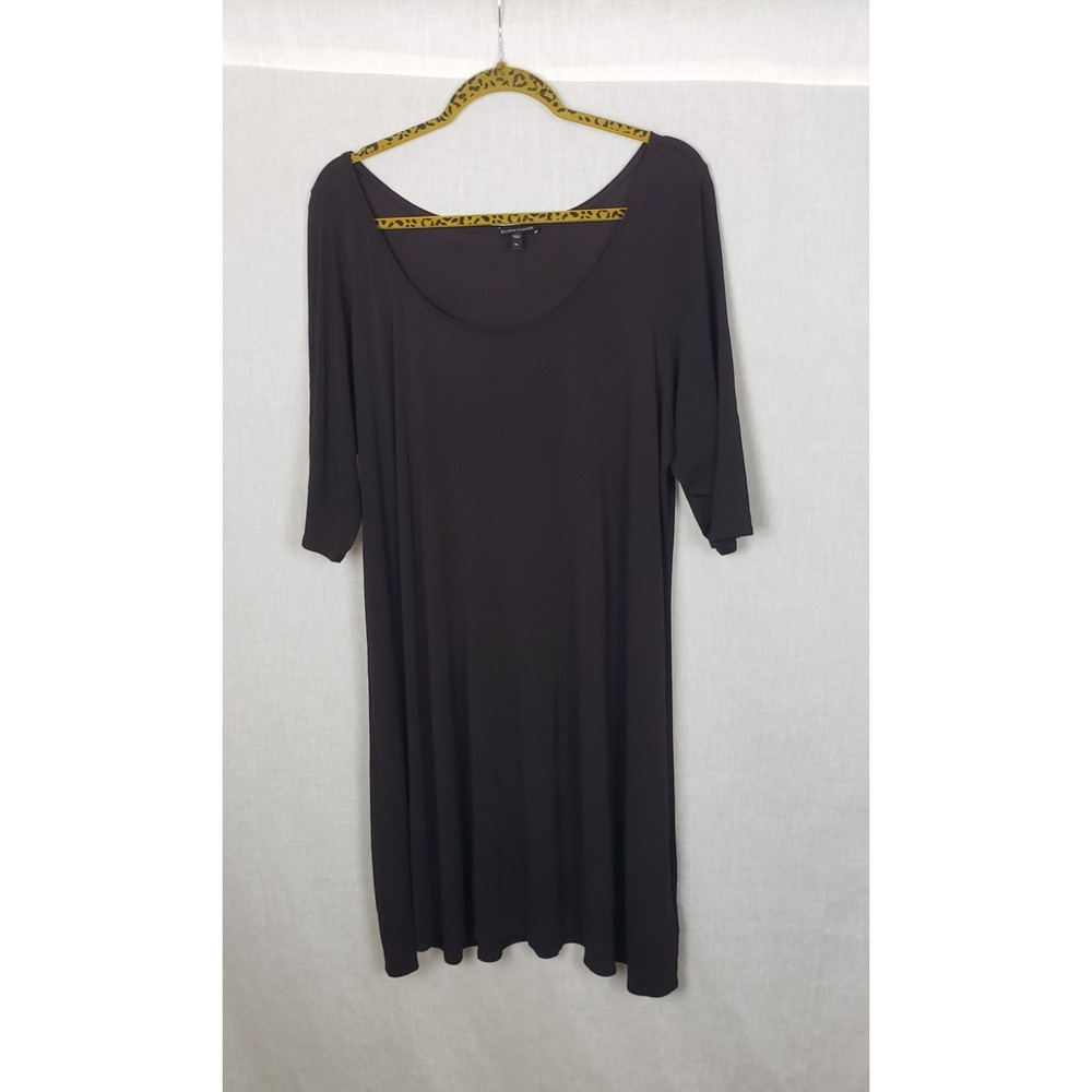 Eileen Fisher 100% Silk Jersey Shift Dress XL Cocoa Brown Quiet Luxury Chic Fall